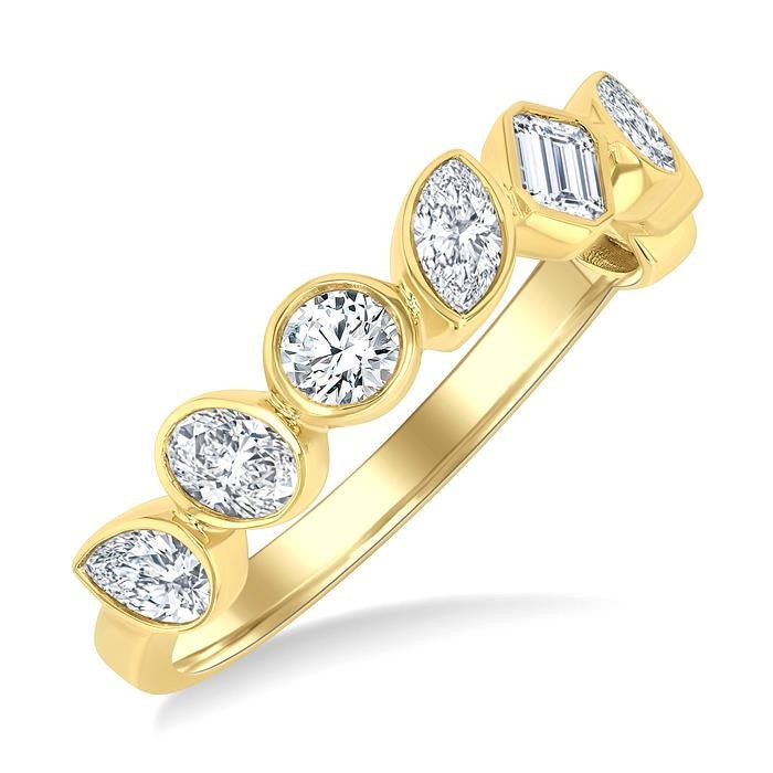 1 Ctw Bezel Set Mixed Diamond Cut Fashion Band in 14K Yellow Gold