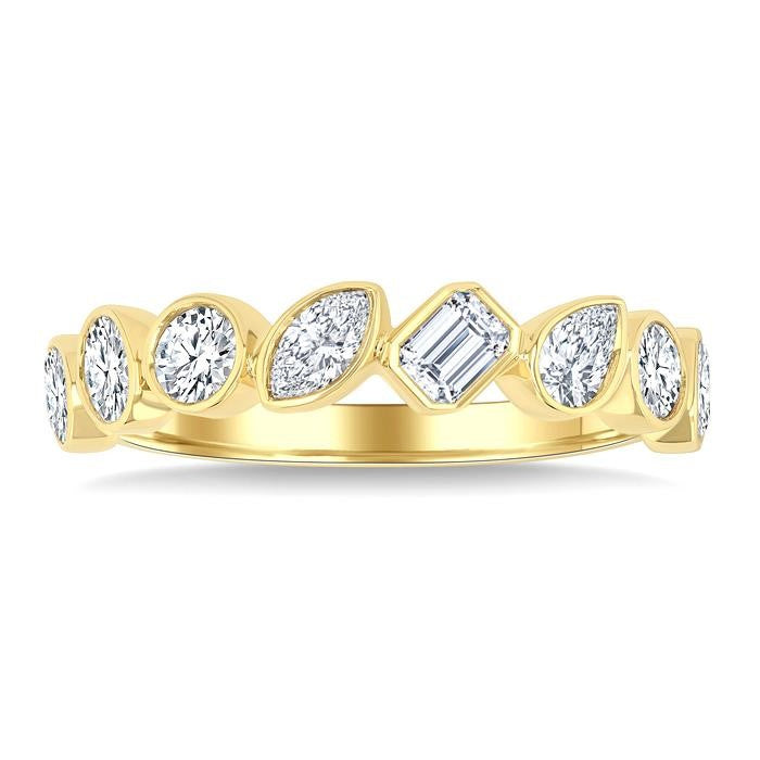 1 Ctw Bezel Set Mixed Diamond Cut Fashion Band in 14K Yellow Gold