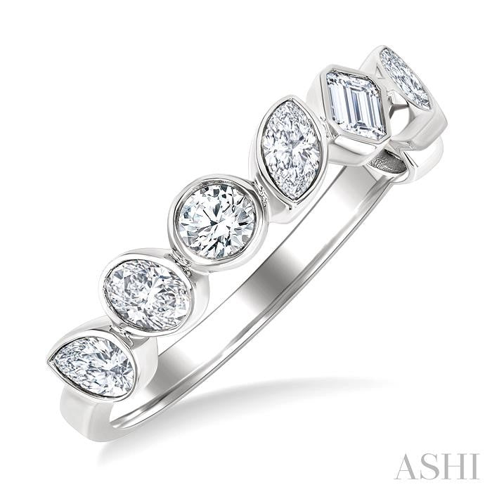 1 Ctw Bezel Set Mixed Diamond Cut Fashion Band in 14K White Gold