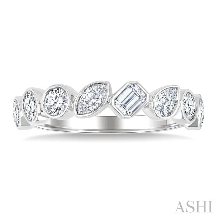 1 Ctw Bezel Set Mixed Diamond Cut Fashion Band in 14K White Gold