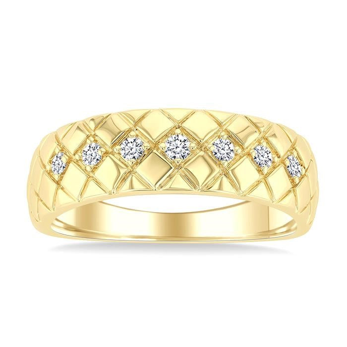 1/6 Ctw Bold Diagonal Crisscross Round Cut Golden Glow Diamond Fashion Band in 10K Yellow Gold