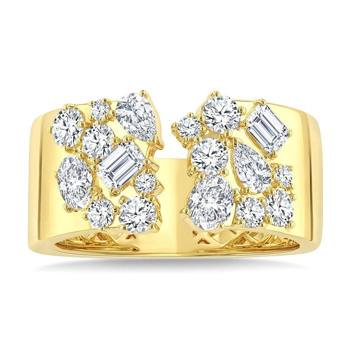 1 1/2 Ctw Asymmetric Split Mixed Diamond Cut Fashion Wide Band in 14K Yellow Gold
