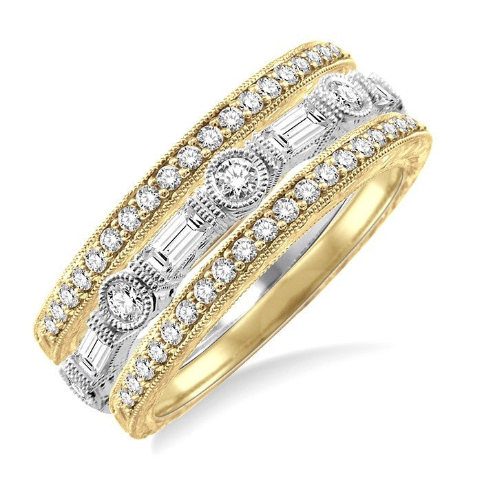 7/8 Ctw Diamond Stackable Band Set in 14K Yellow and White gold