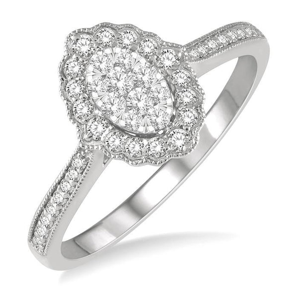 1/3 Ctw Oval Lattice Shine Bright Round Cut Diamond Ladies Ring in 14K White Gold