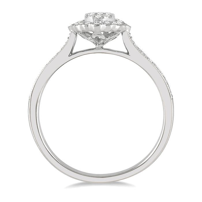 1/3 Ctw Oval Lattice Shine Bright Round Cut Diamond Ladies Ring in 14K White Gold