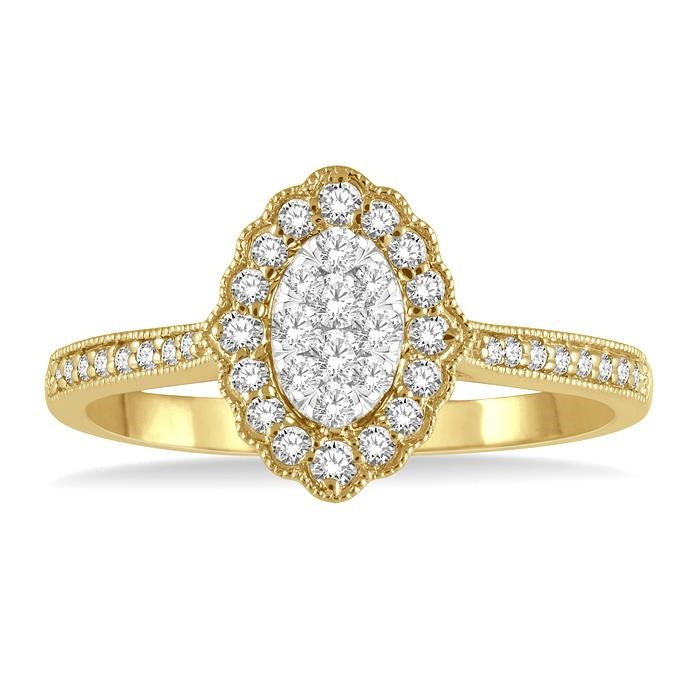 1/3 Ctw Oval Lattice Shine Bright Round Cut Diamond Ladies Ring in 14K Yellow and White Gold