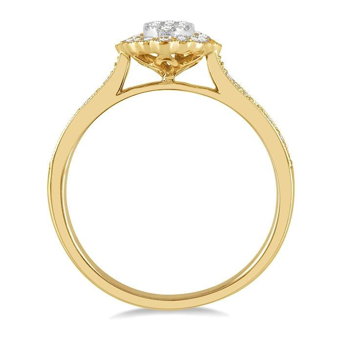 1/3 Ctw Oval Lattice Shine Bright Round Cut Diamond Ladies Ring in 14K Yellow and White Gold
