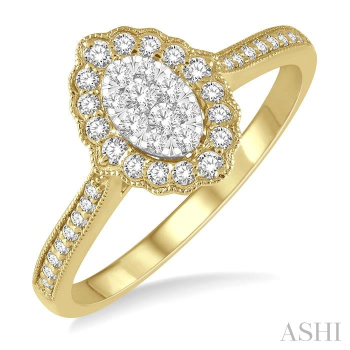 1/3 Ctw Oval Lattice Shine Bright Round Cut Diamond Ladies Ring in 14K Yellow and White Gold