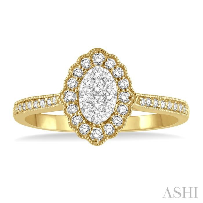 1/3 Ctw Oval Lattice Shine Bright Round Cut Diamond Ladies Ring in 14K Yellow and White Gold