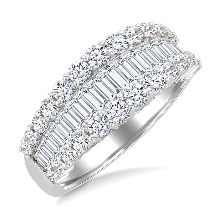 1 5/8 Ctw Baguette and Round Cut Diamond Fashion Band in 14K White Gold