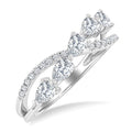 7/8 Ctw Split Criss Cross Pear and Round Cut Diamond Fashion Ring in 14K White Gold