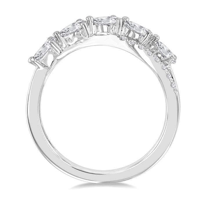 7/8 Ctw Split Criss Cross Pear and Round Cut Diamond Fashion Ring in 14K White Gold