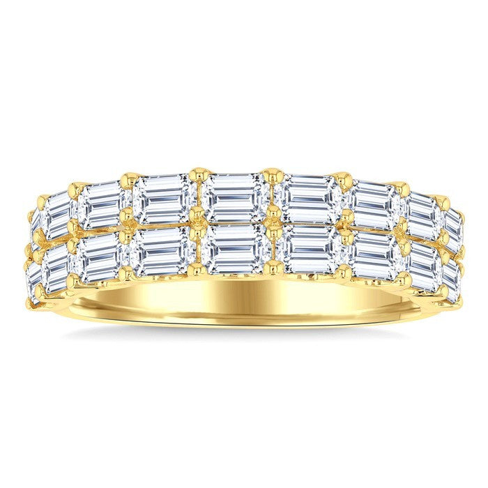 2 1/10 Ctw Twin Row Emerald Cut Diamond Fashion Band in 14K Yellow Gold