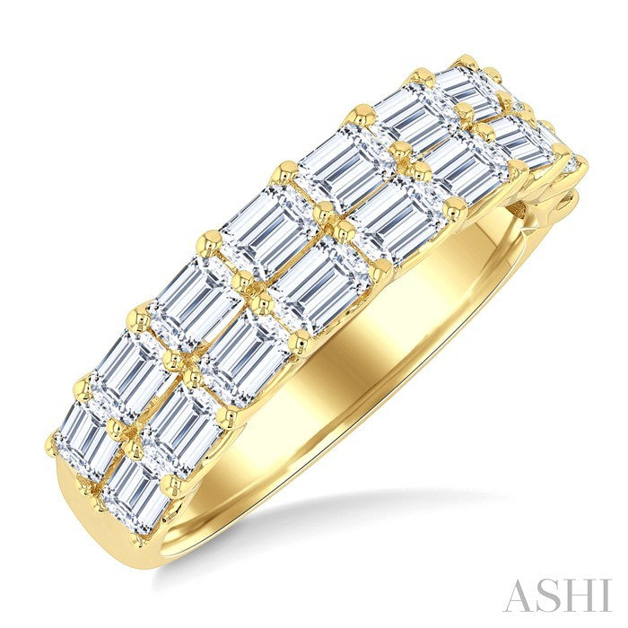 2 1/10 Ctw Twin Row Emerald Cut Diamond Fashion Band in 14K Yellow Gold