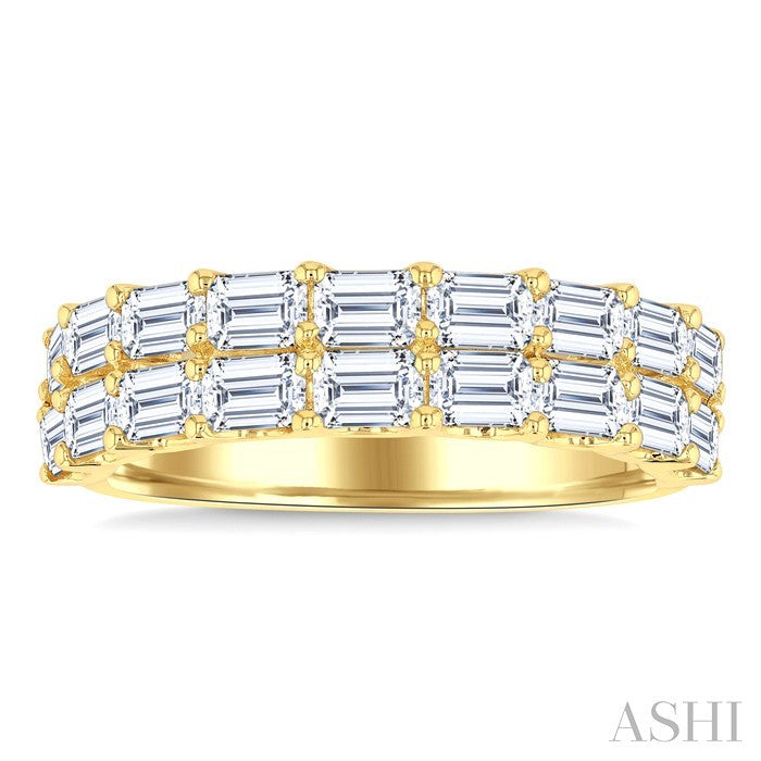2 1/10 Ctw Twin Row Emerald Cut Diamond Fashion Band in 14K Yellow Gold