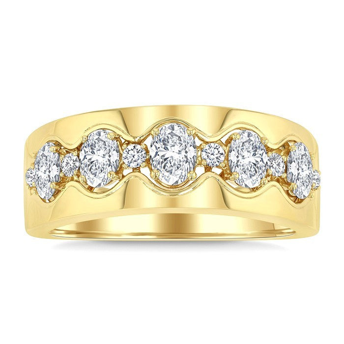 1 Ctw 5-Stone Oval and Round Cut Diamond Wide Fashion Band in 14K Yellow Gold