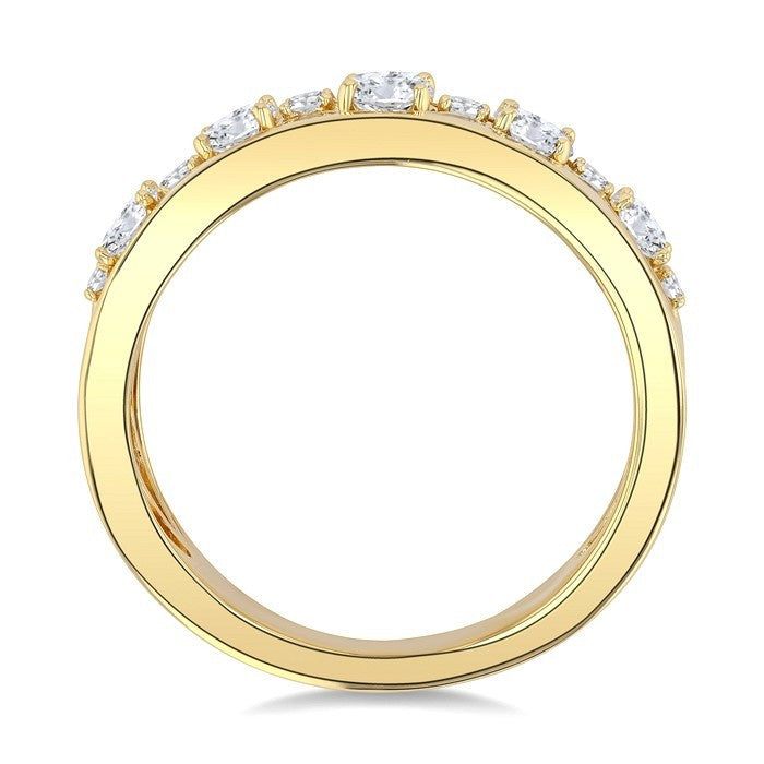 1 Ctw 5-Stone Oval and Round Cut Diamond Wide Fashion Band in 14K Yellow Gold