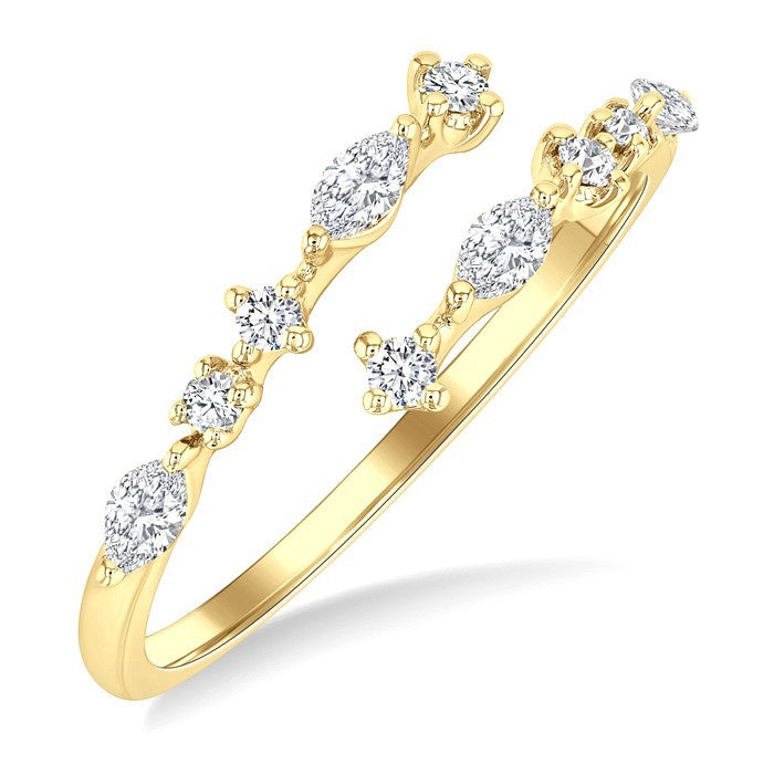 1/3 Ctw Bypass Marquise and Round Cut Diamond Fashion Open Band in 14K Yellow Gold
