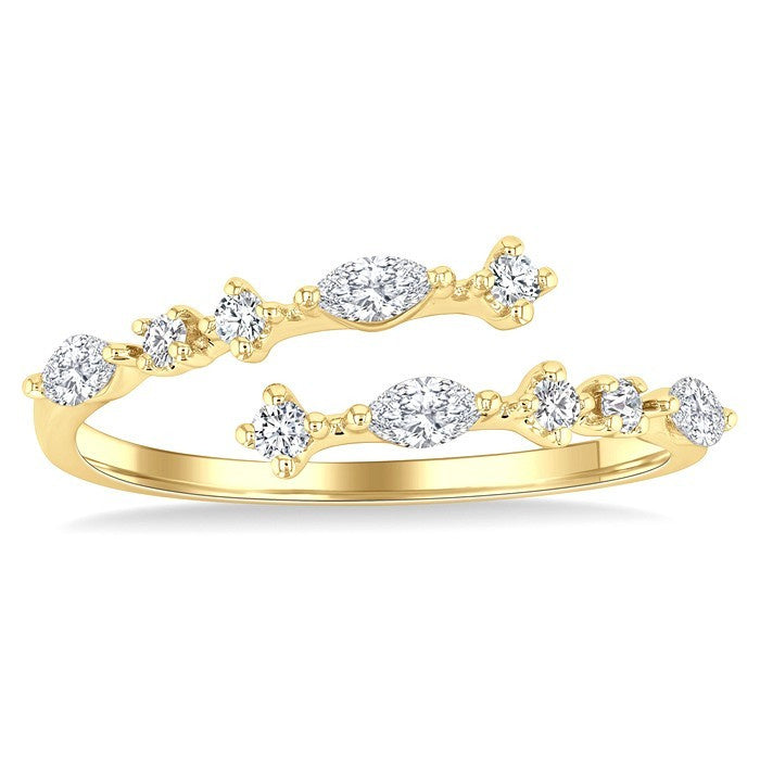 1/3 Ctw Bypass Marquise and Round Cut Diamond Fashion Open Band in 14K Yellow Gold