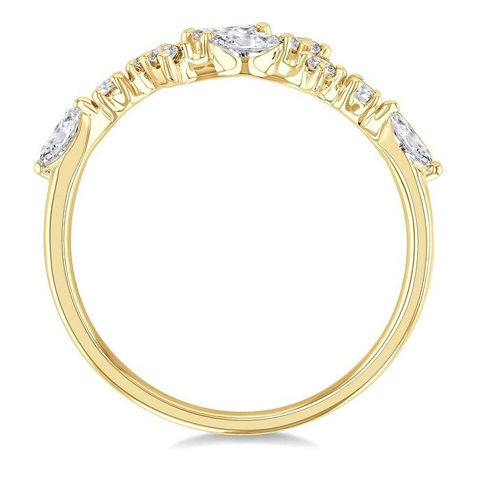 1/3 Ctw Bypass Marquise and Round Cut Diamond Fashion Open Band in 14K Yellow Gold