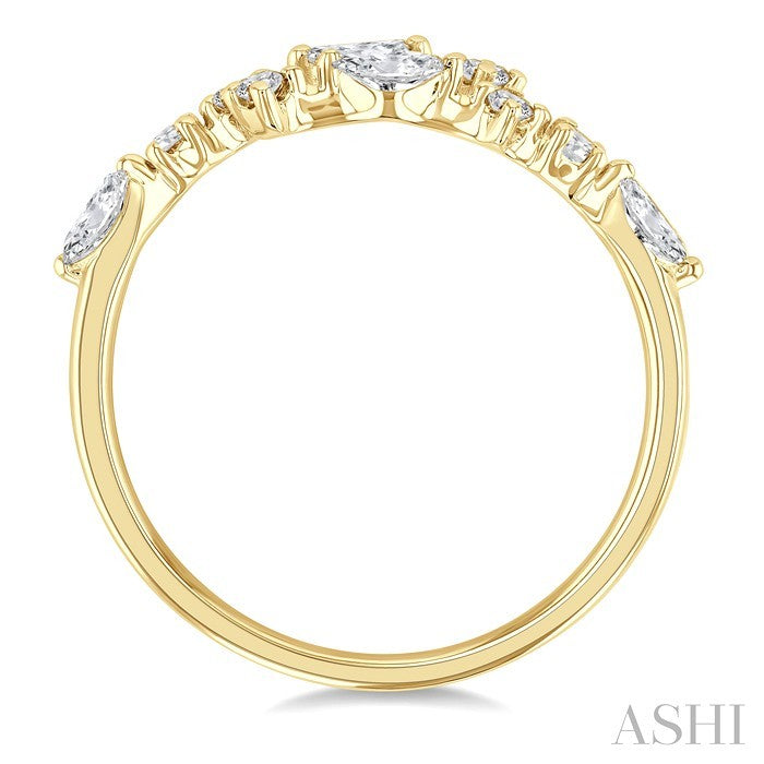 1/3 Ctw Bypass Marquise and Round Cut Diamond Fashion Open Band in 14K Yellow Gold
