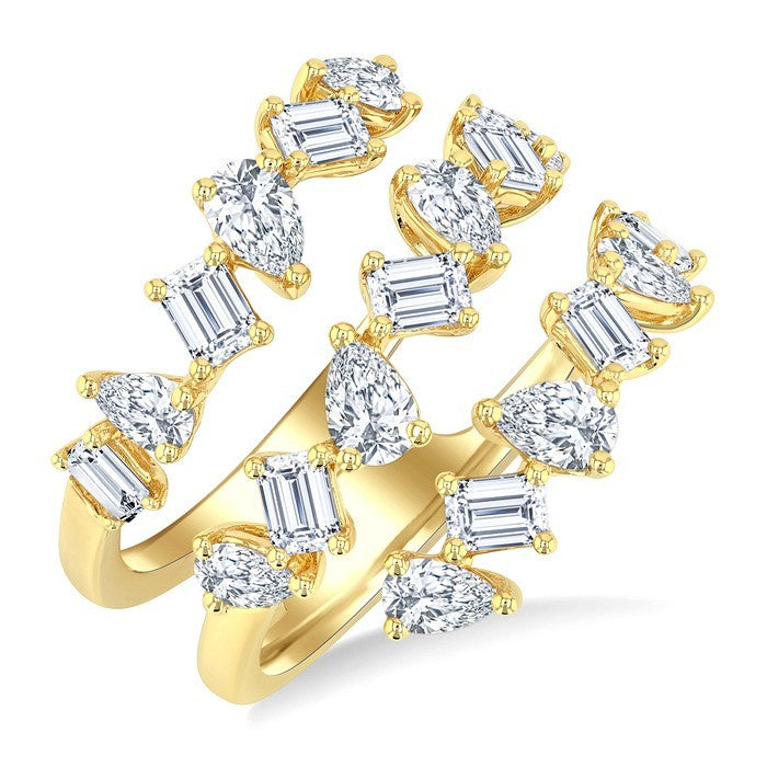 2 1/3 Ctw Mixed Pear and Emerald Cut Diamond Fashion Wrap Ring in 14K Yellow Gold