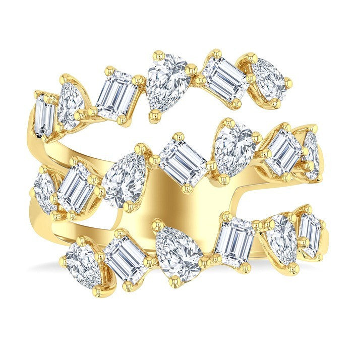 2 1/3 Ctw Mixed Pear and Emerald Cut Diamond Fashion Wrap Ring in 14K Yellow Gold
