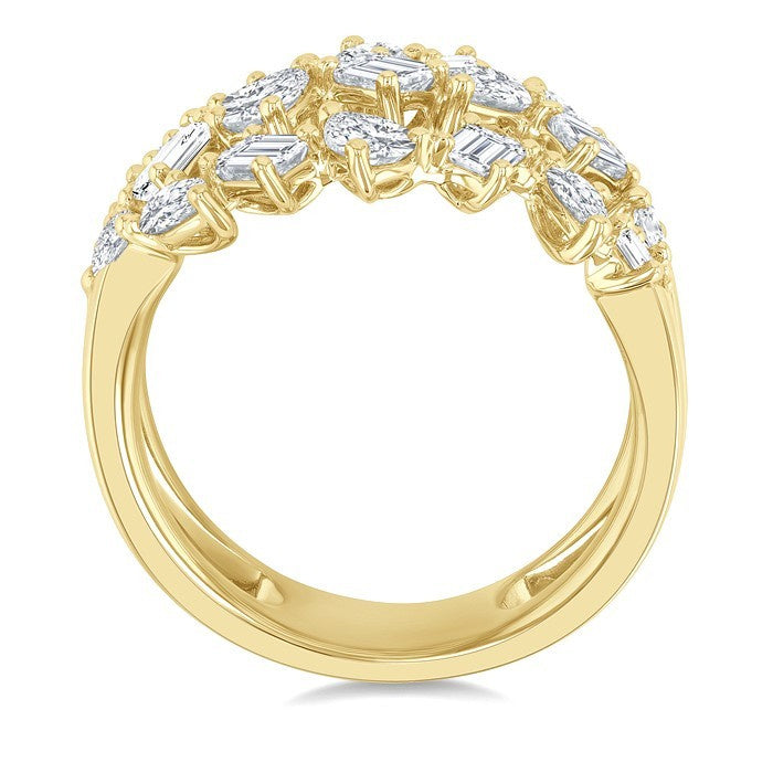 2 1/3 Ctw Mixed Pear and Emerald Cut Diamond Fashion Wrap Ring in 14K Yellow Gold