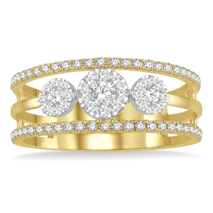 1/2 Ctw Shine Bright Round Cut Diamond Ladies Ring in 14K Yellow and White Gold