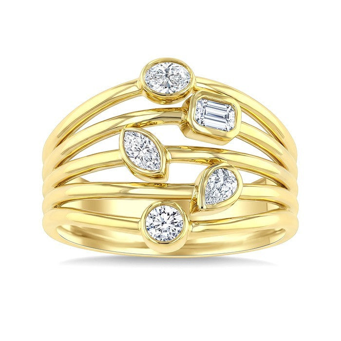 1/2 Ctw Bezel Set Mixed Cut Diamond Fashion Ring in 14K Yellow Gold