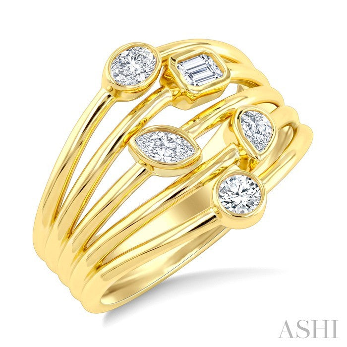 1/2 Ctw Bezel Set Mixed Cut Diamond Fashion Ring in 14K Yellow Gold