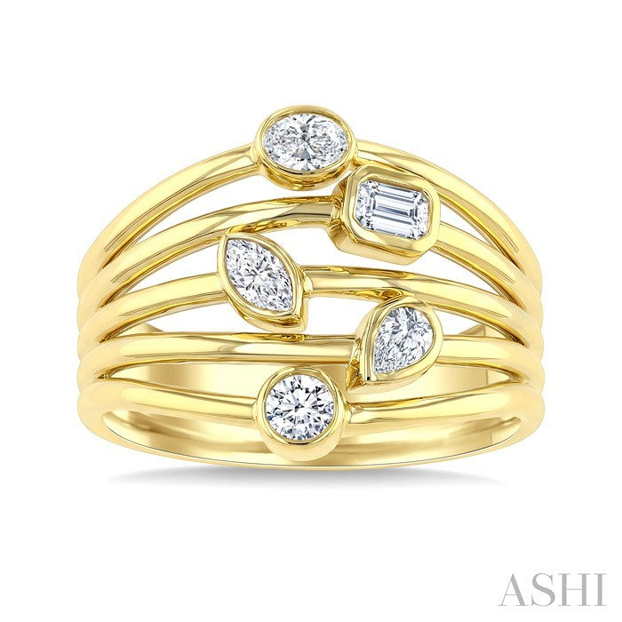 1/2 Ctw Bezel Set Mixed Cut Diamond Fashion Ring in 14K Yellow Gold