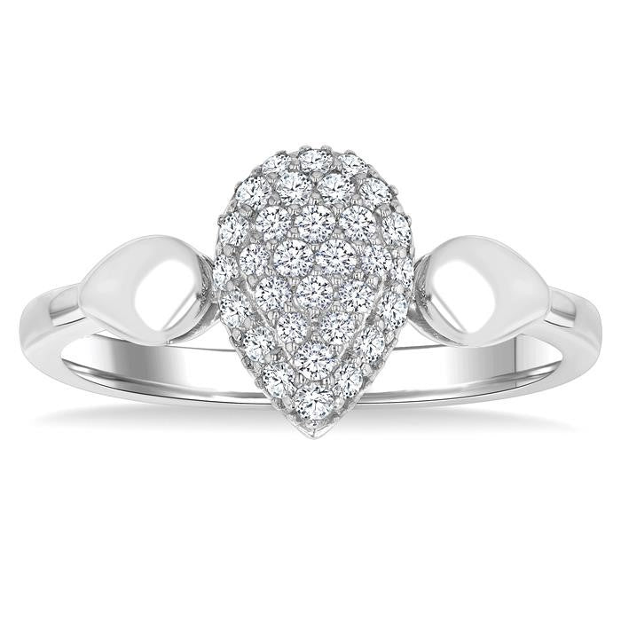 1/4 Ctw Pear Shape Pave Set Round Cut Diamond Ring in 10K White Gold