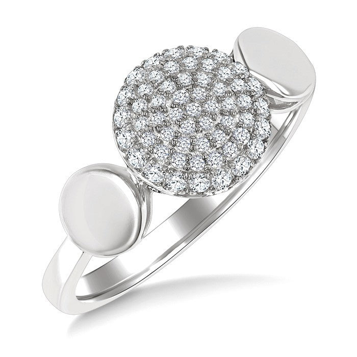 1/4 Ctw Circular Mount Pave Set Round Cut Diamond Ring in 10K White Gold