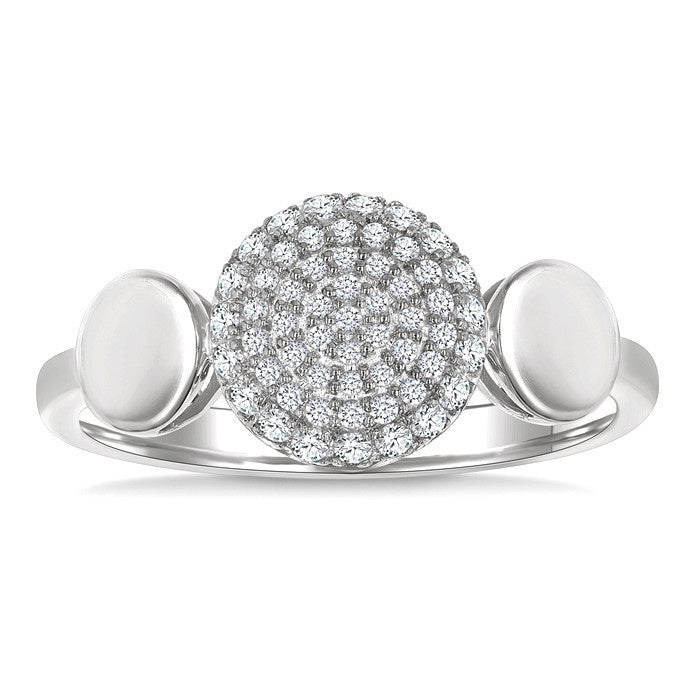 1/4 Ctw Circular Mount Pave Set Round Cut Diamond Ring in 10K White Gold