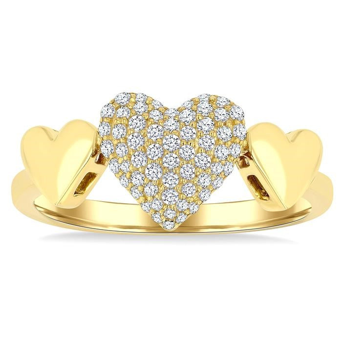 1/4 Ctw Heart Shape Pave Set Round Cut Diamond Ring in 10K Yellow Gold