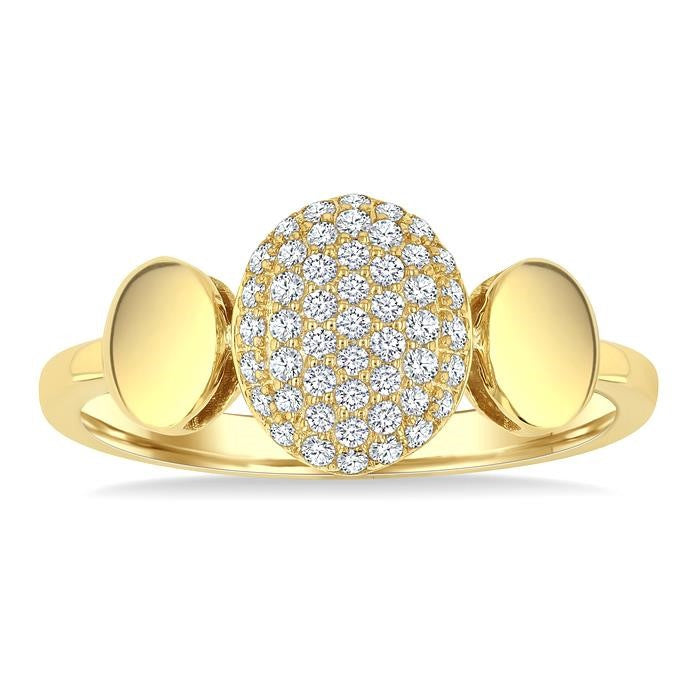 1/4 Ctw Oval Shape Pave Set Round Cut Diamond Ring in 10K Yellow Gold