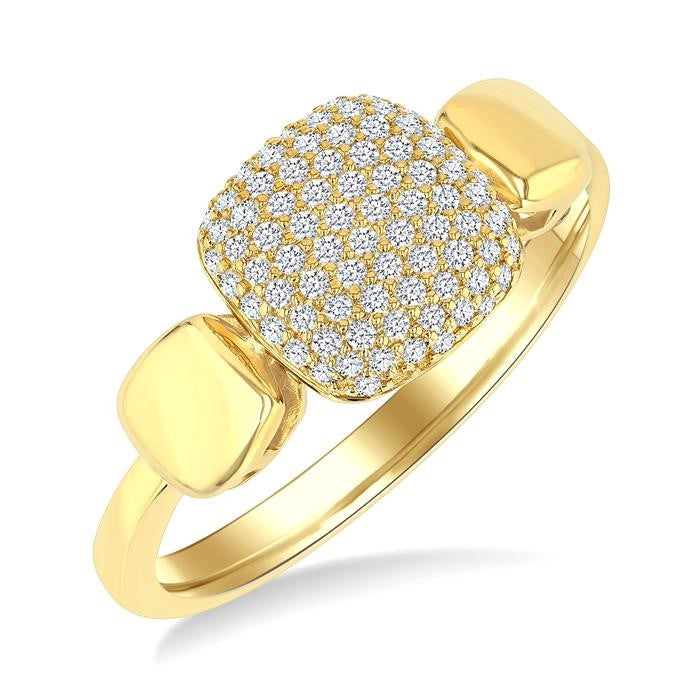1/4 Ctw Cushion Shape Mount Pave Set Round Cut Diamond Ring in 10K Yellow Gold