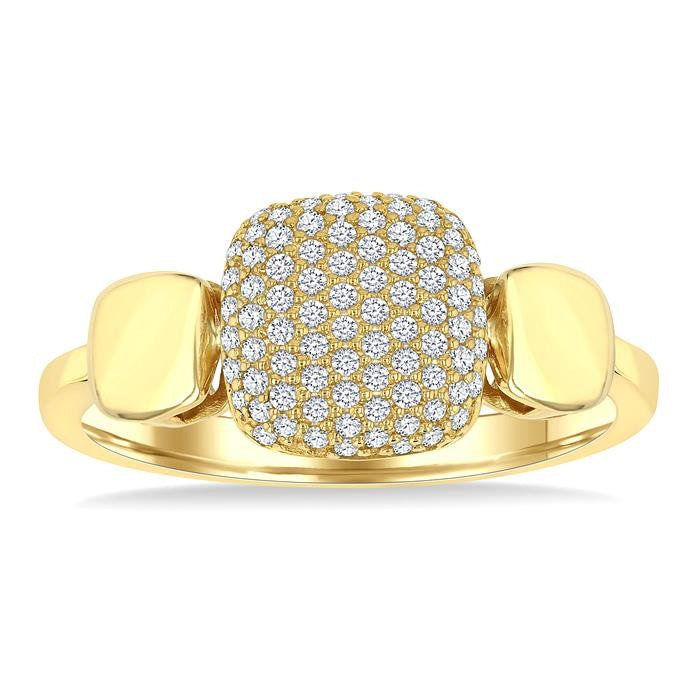 1/4 Ctw Cushion Shape Mount Pave Set Round Cut Diamond Ring in 10K Yellow Gold