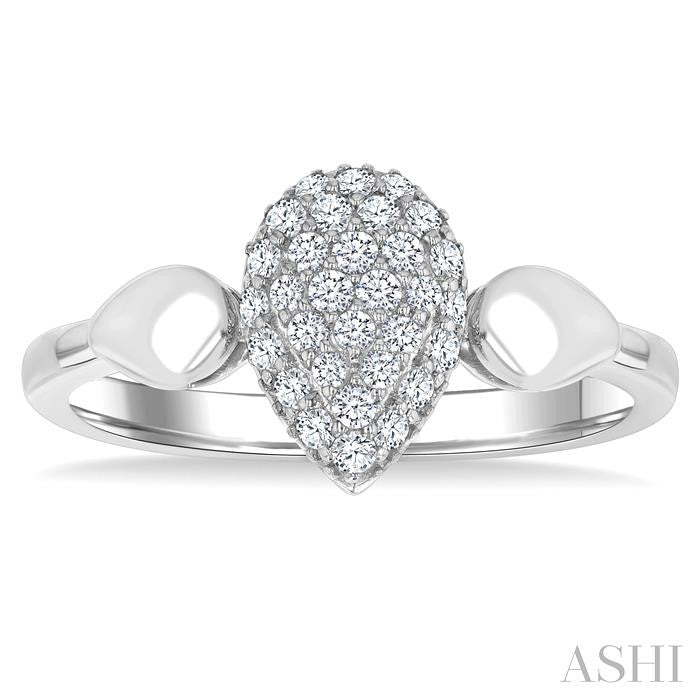 1/4 Ctw Pear Shape Pave Set Round Cut Diamond Ring in 10K White Gold