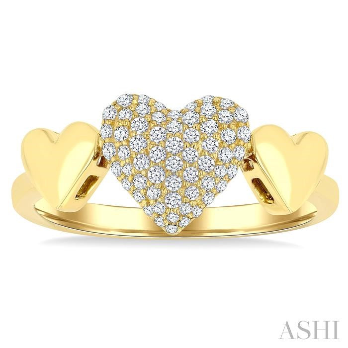 1/4 Ctw Heart Shape Pave Set Round Cut Diamond Ring in 10K Yellow Gold