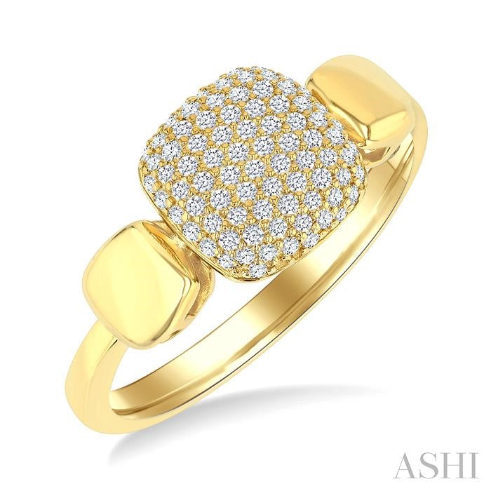 1/4 Ctw Cushion Shape Mount Pave Set Round Cut Diamond Ring in 10K Yellow Gold