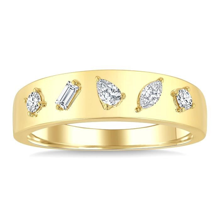 1/4 Ctw Mixed Cut Diamond Bold Fashion Ring in 14K Yellow Gold