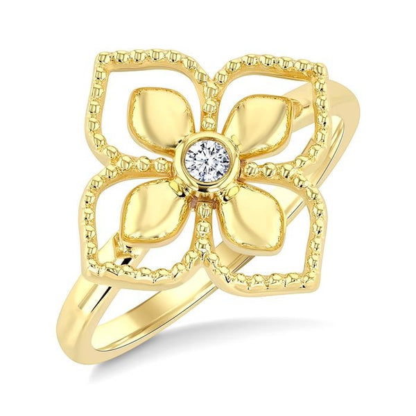 1/20 Ctw Floral Medallion Bezel Set Round Cut Diamond Fashion Ring in 10K Yellow Gold