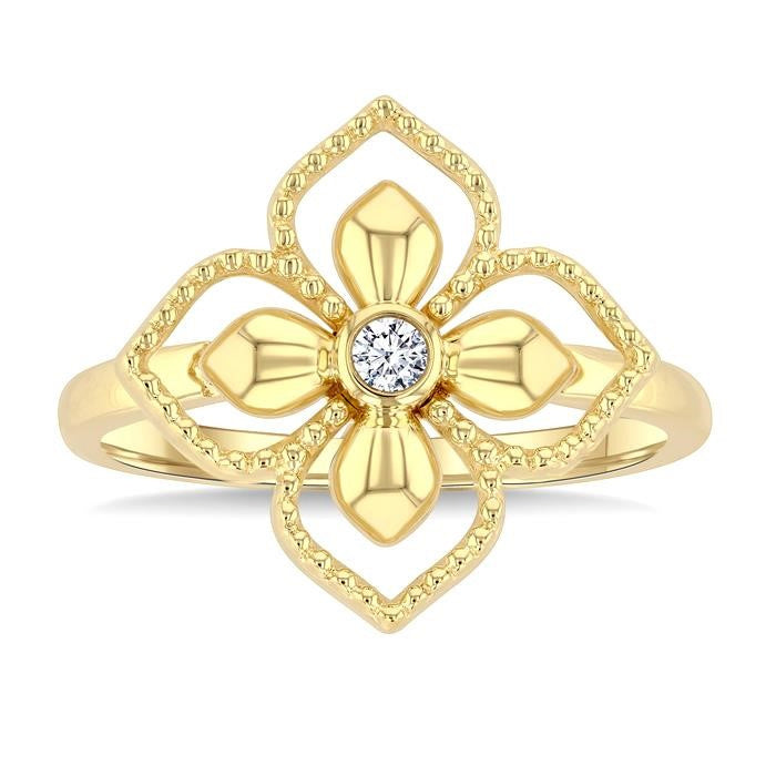 1/20 Ctw Floral Medallion Bezel Set Round Cut Diamond Fashion Ring in 10K Yellow Gold