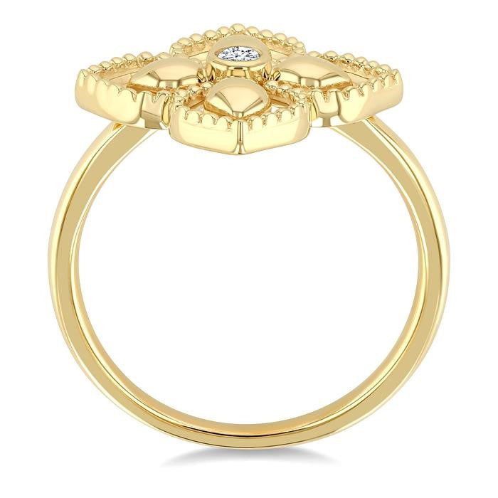 1/20 Ctw Floral Medallion Bezel Set Round Cut Diamond Fashion Ring in 10K Yellow Gold