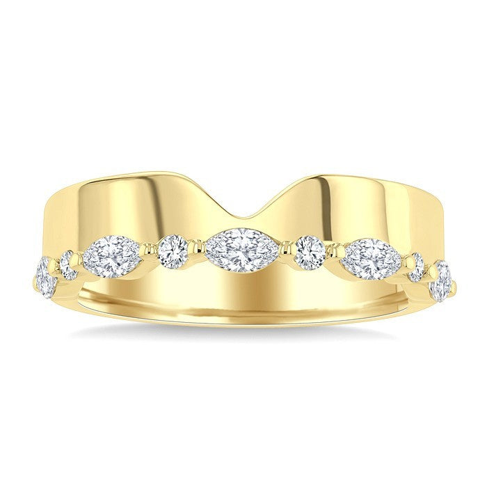 1/2 Ctw Bold V-Shaped Center Marquise and Round Cut Diamond Fashion Band in 14K Yellow Gold