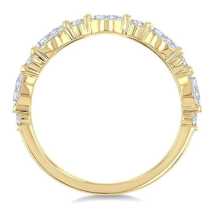 1/2 Ctw Bold V-Shaped Center Marquise and Round Cut Diamond Fashion Band in 14K Yellow Gold