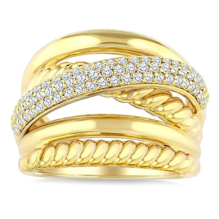 1/2 Ctw Round Cut Diamond Aeris Gold Criss Cross Fashion Ring in 14K Yellow Gold