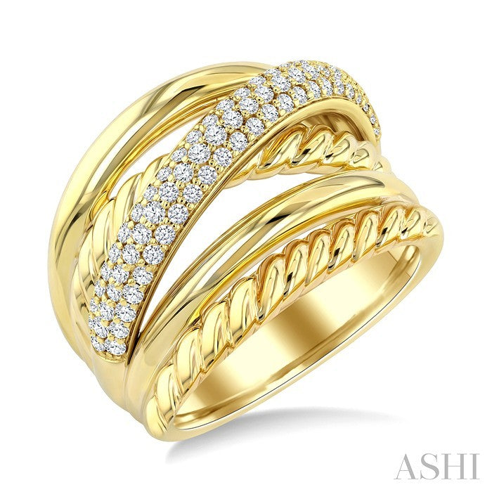 1/2 Ctw Round Cut Diamond Aeris Gold Criss Cross Fashion Ring in 14K Yellow Gold